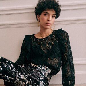 Sézane Salina blouse in black ~ size FR38, pre-owned!